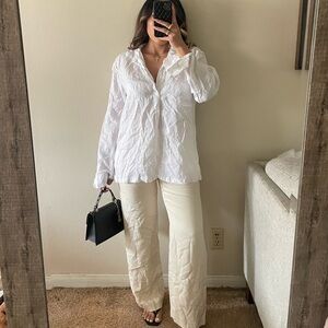 Uniqlo linen blend white top